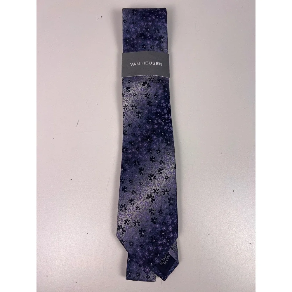Van Heusen‎ Mens Purple Grey Black Floral Microfiber Necktie Classic Tie New